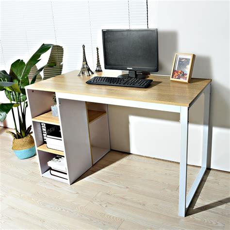 Bureau moderne avec cinq étagères blanc et bois de chêne WEEKS