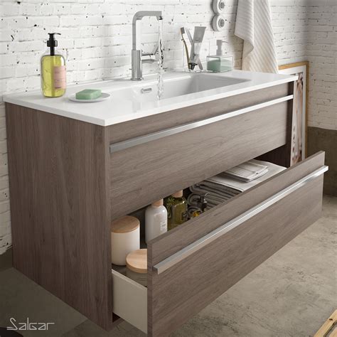 Mueble de baño ATTILA 600 2 cajones ROBLE ETERNITY Lavabo Tirador Cromo