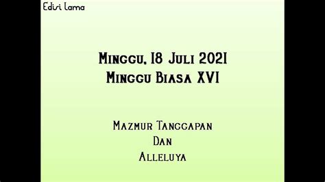 Minggu Biasa Xvi Enam Belas Minggu Juli Mazmur Tanggapan