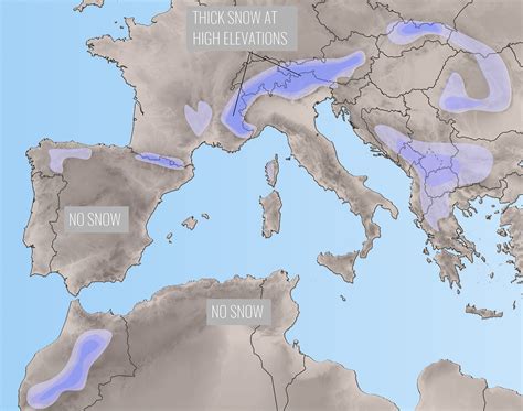 Christmas day snow cover across Europe - probability of snow coverage ...