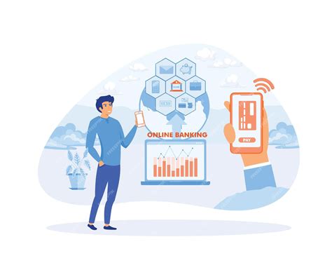 Conceito de internet banking Mãos de homem segurando telefones com