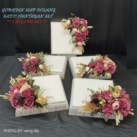 1 PCS GUBAHAN SIAP DULANG KAYU HANTARAN SET DENGAN BUNGA ROS WOODEN