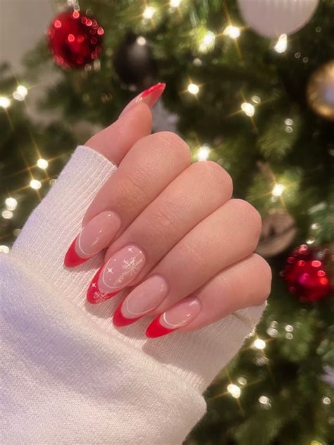 Christmas Red Tip Almond Nails Nagels Simpele Nagels Gelnagels