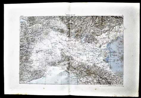 1881 ANTICA MAPPA Militare MARGA BACINO DEL PO BASSIN DU PO ITALIA