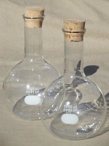 Vintage Lab Glass Flask Bottles Large Pyrex Chemical Beakers W Corks