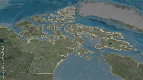 Nunavut Territory With Its Capital Zoomed And Extruded On The