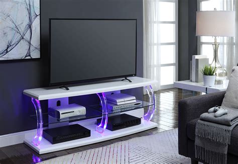 Acme Aileen Led Tv Stand With Rectangular Top In Clear Glass Multiple Colors