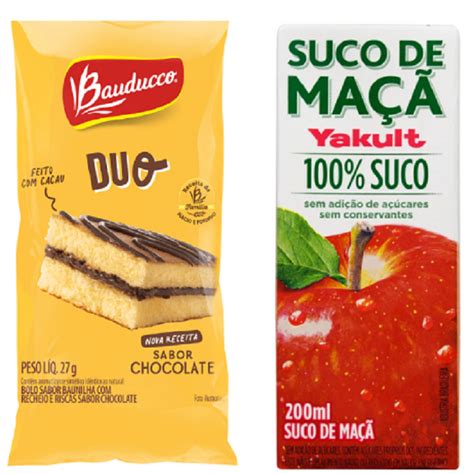 Bolinho Duo Bauducco Chocolate 27g C Suco De Maca Yakult 200ml Kit