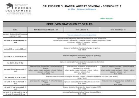 Calendrier Bac