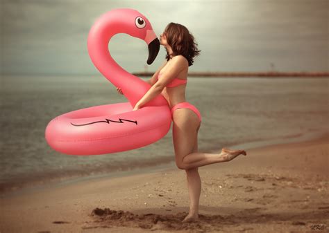 Wallpaper Pink Bikinis Ass Inflatable Chair Sunglasses Sea Sand