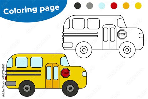 Coloring page for kids. Vector cartoon school bus. Learning ...