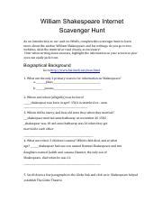 William Shakespeare Internet Scavenger Hunt Pdf William