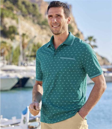 Men's Green Patterned Polo Shirt | Atlas For Men