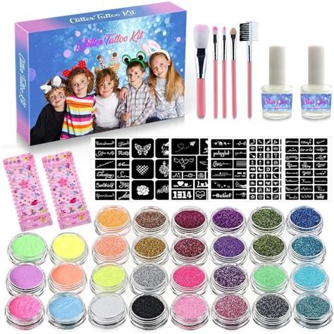 Kit Tatouage Paillettes Set Tatouages Temporaires Avec Couleur