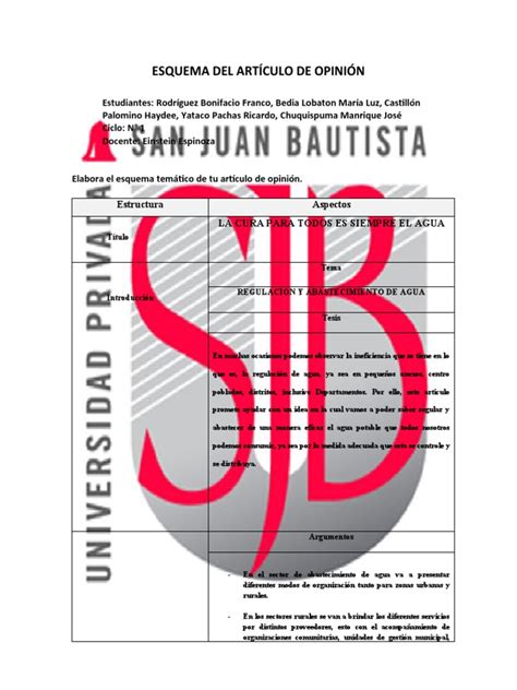Esquema Del Artículo de Opinión | PDF | Agua | Economias 