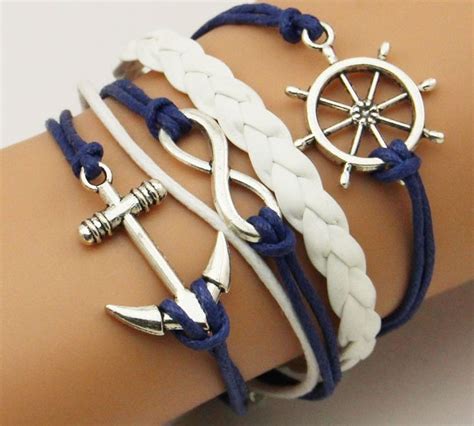 Bracelet Anchor Bracelets Leather Anchor Bracelet White Leather Bracelet Leather Charm Bracelets