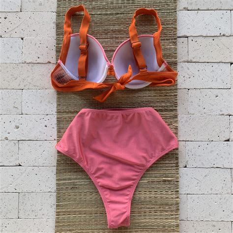 Biqu Ni Meia Ta A Hot Pants Pink E Laranja Dondoca Moda Feminina