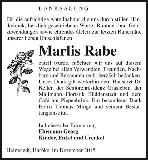 Traueranzeigen Von Marlis Rabe Abschied Nehmen De