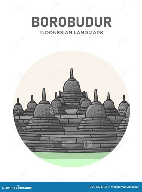 Borobudur Indonesian Landmark Minimalist Cartoon Illustration Stock