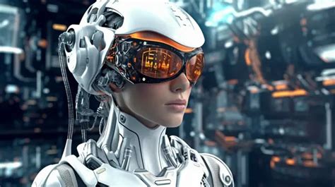 Female Cyborg With Goggles Engaged In Analyzing Or Computing Stunning 3d Rendering Background