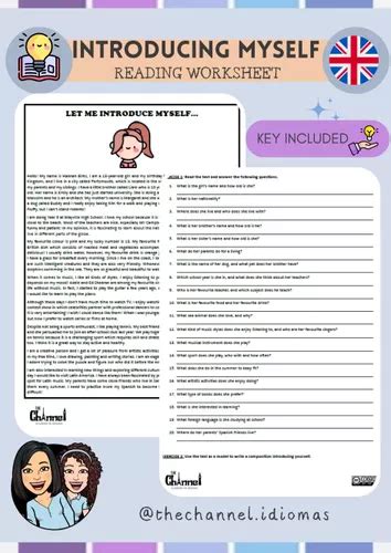 Introducing Myself Reading Comprehension Worksheet Material De La