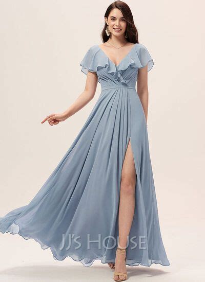 Us A Line V Neck Floor Length Chiffon Bridesmaid Dress Jj S