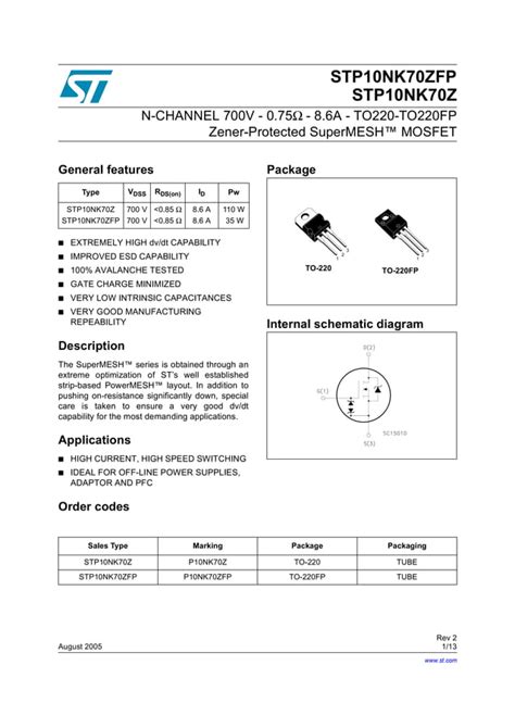 Original N Channel Mosfet Stp Nk Zfp P Nk Zfp Nk V A To