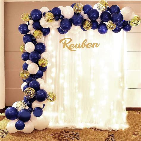 Blue Balloons Arch Garland Kit Blue Gold White Confetti Latex Balloons