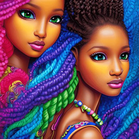 Intricately Rendered Dark Brown Skin Twin Goddesses Barbie Style