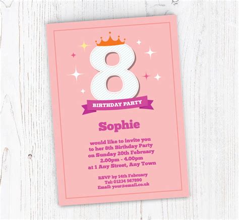 8th Birthday Princess Party Invitations Personalise Online Plus Free