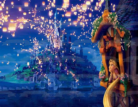 Tangled Rapunzel Out Castle Window Fireworks Edible Cake Topper Image ABPID00364 | Sfondi ...