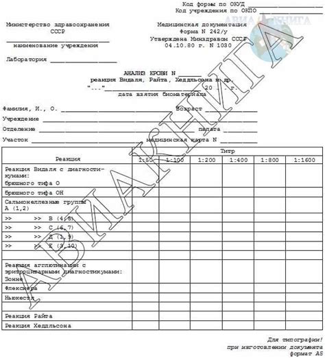 Анализ крови, реакция Видаля, Райта, (форма 242/у)