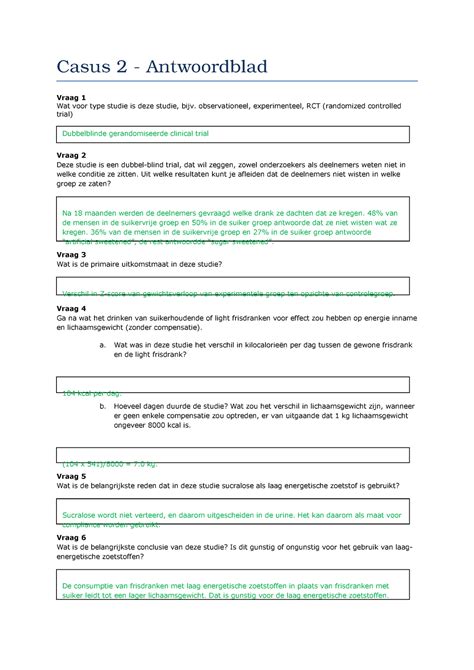 Verplichte Opgaven Antwoordsleutel Casus 2 Casus 2 Antwoordblad