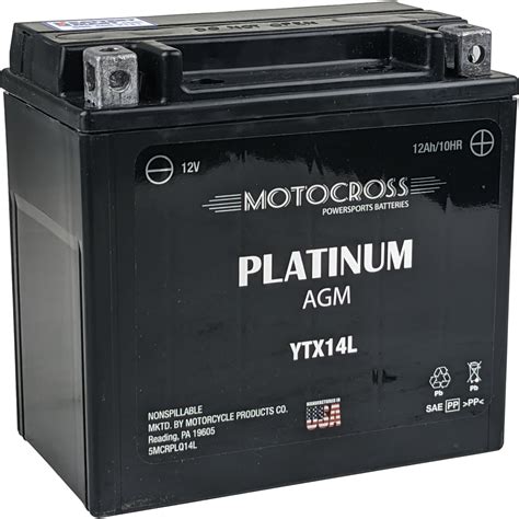 USA Made Motocross Platinum YTX14L BS AGM Maintenance Free Battery