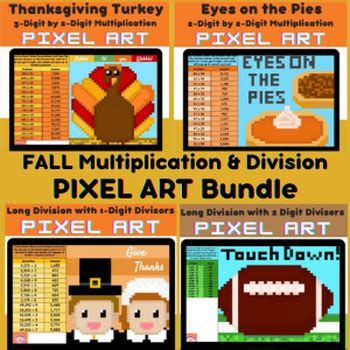 Thanksgiving Multi Digit Multiplication Long Division Fall Pixel Art