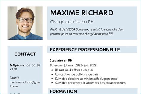 Exemple De Cv Sans Expérience Gratuit Créer Un CV Harmonie