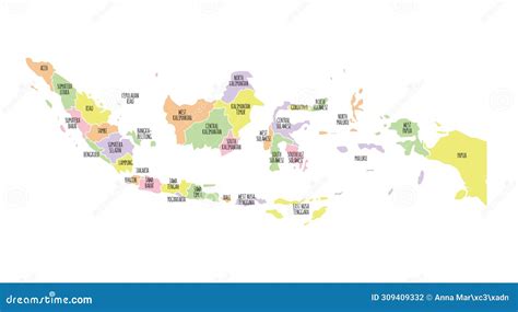 Indonesia Political Map With Region Names Stock Illustration