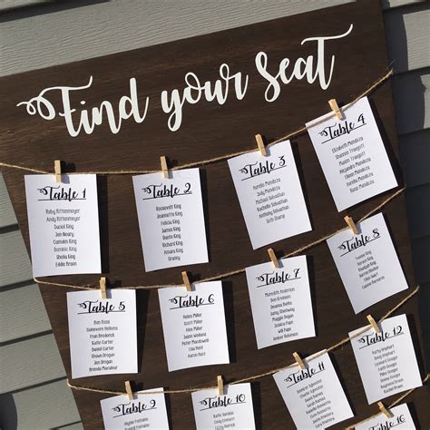 Printable Wedding Table Seating Chart