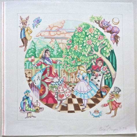 Edie And Ginger Alice In Wonderland Handpainted Needlepoint Canvas