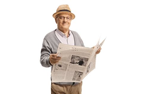 Mature Gentleman Holding A Newspaper And Smiling Stock Image Image Of