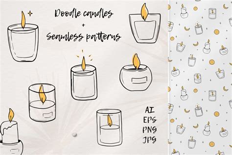 Doodle Candles Vector Clipart And Seamless Patterns