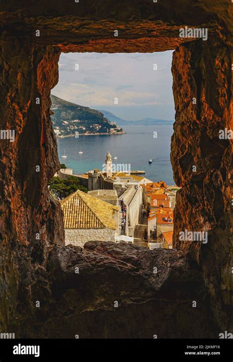 A Historic Dubrovnik City Seen Through The Stone Window Stock Photo Alamy