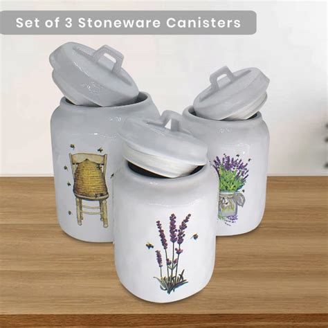 First Of A Kind Beehive Lavender And Bees 3 Piece Kitchen Canister Set