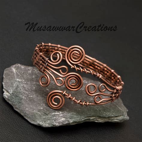 Antique Copper Wire Wrapped Bracelet Cuff Hand Folksy