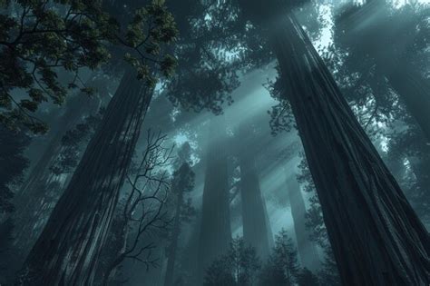 Premium Photo Towering Redwood Trees In A Misty Forest