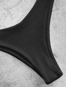 ZAFUL V Wired Ribbed High Leg Bikini Swimwear In BLACK ZAFUL 2025