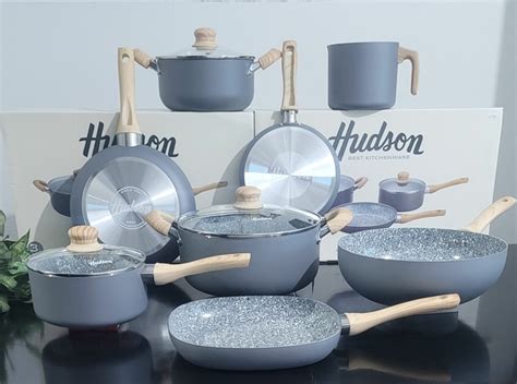 Set Hudson Ceramica Granito Bateria Cacerola Olla 20cm Bifera 26cm