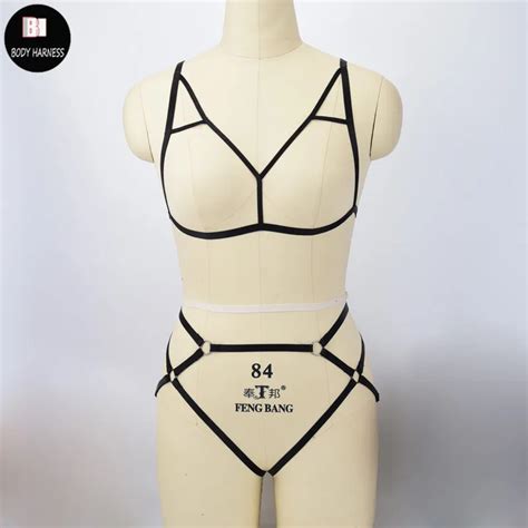 Conjunto De Arn S De Cuerpo Ajustable Sujetador De Jaula Negro Bragas