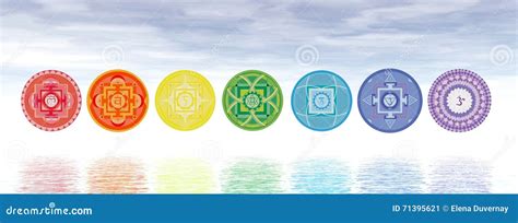 Seven Chakra Symbols Line 3d Render Stock Illustration Illustration