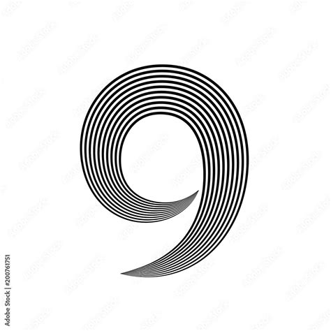 Black and white number nine logo template formed by repeating lines ...